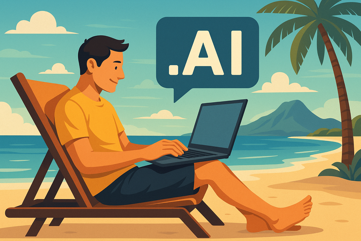 A person on a beach in Hawaii enjoying AI doing their job.