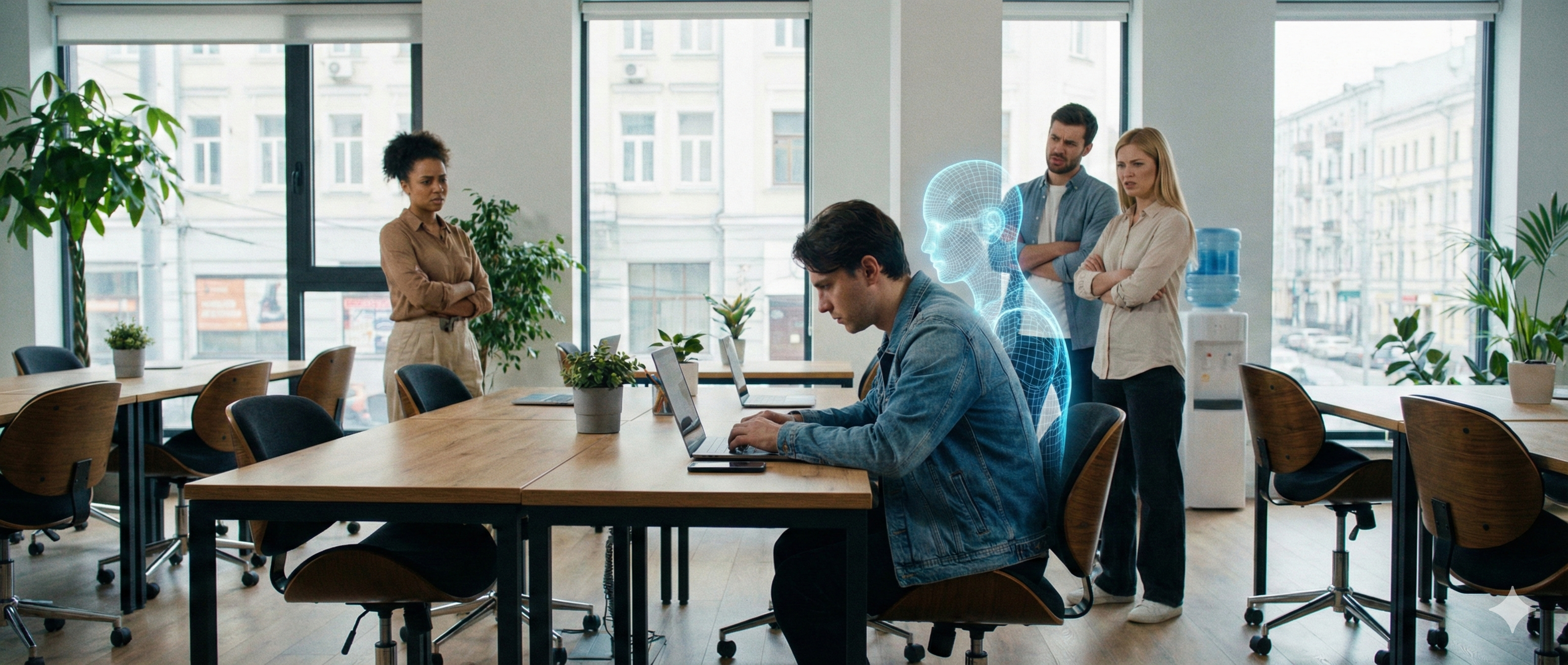 People staring at a person using AI for their job